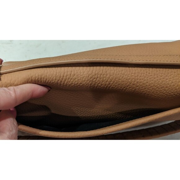 AllSaints Club Clutch Crossbody Tan Leather East West Foldover Flap Bag - Picture 12 of 16
